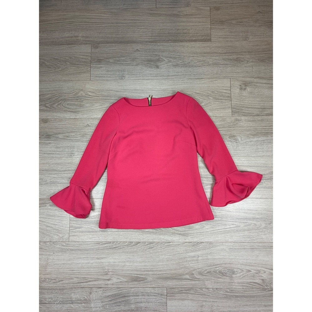 Sail to Sable STS Hot Pink Bell Sleeve Blouse Gold Zip Back XS